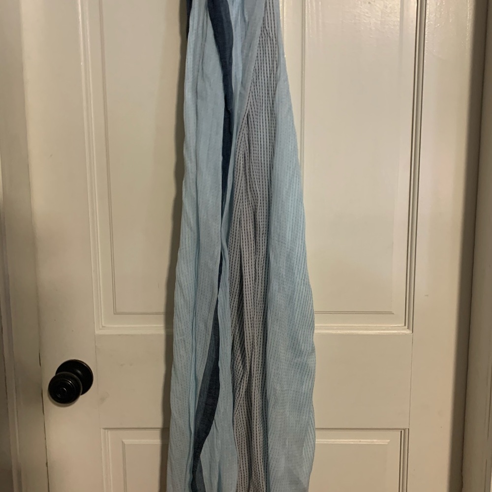 light blue and black scarf